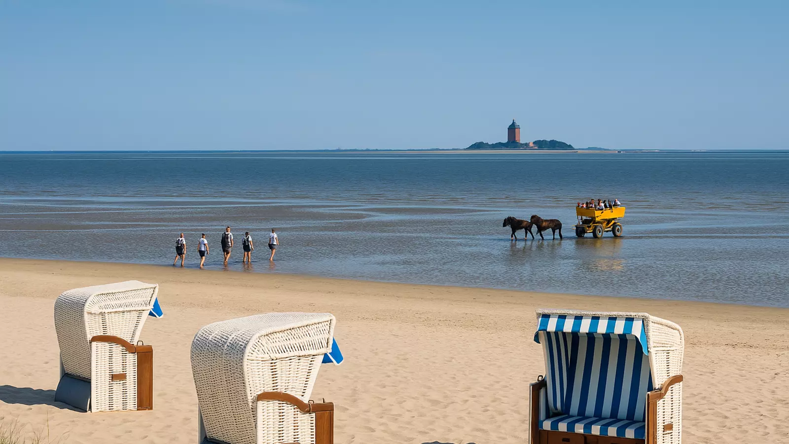Strand in Duhnen bei Cuxhaven mit Blick auf Neuwerk