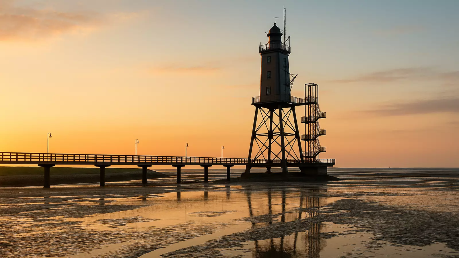 Leuchtturm Obereversand in Dorum-Neufeld – Wahrzeichen am Wattenmeer mit Seebrücke