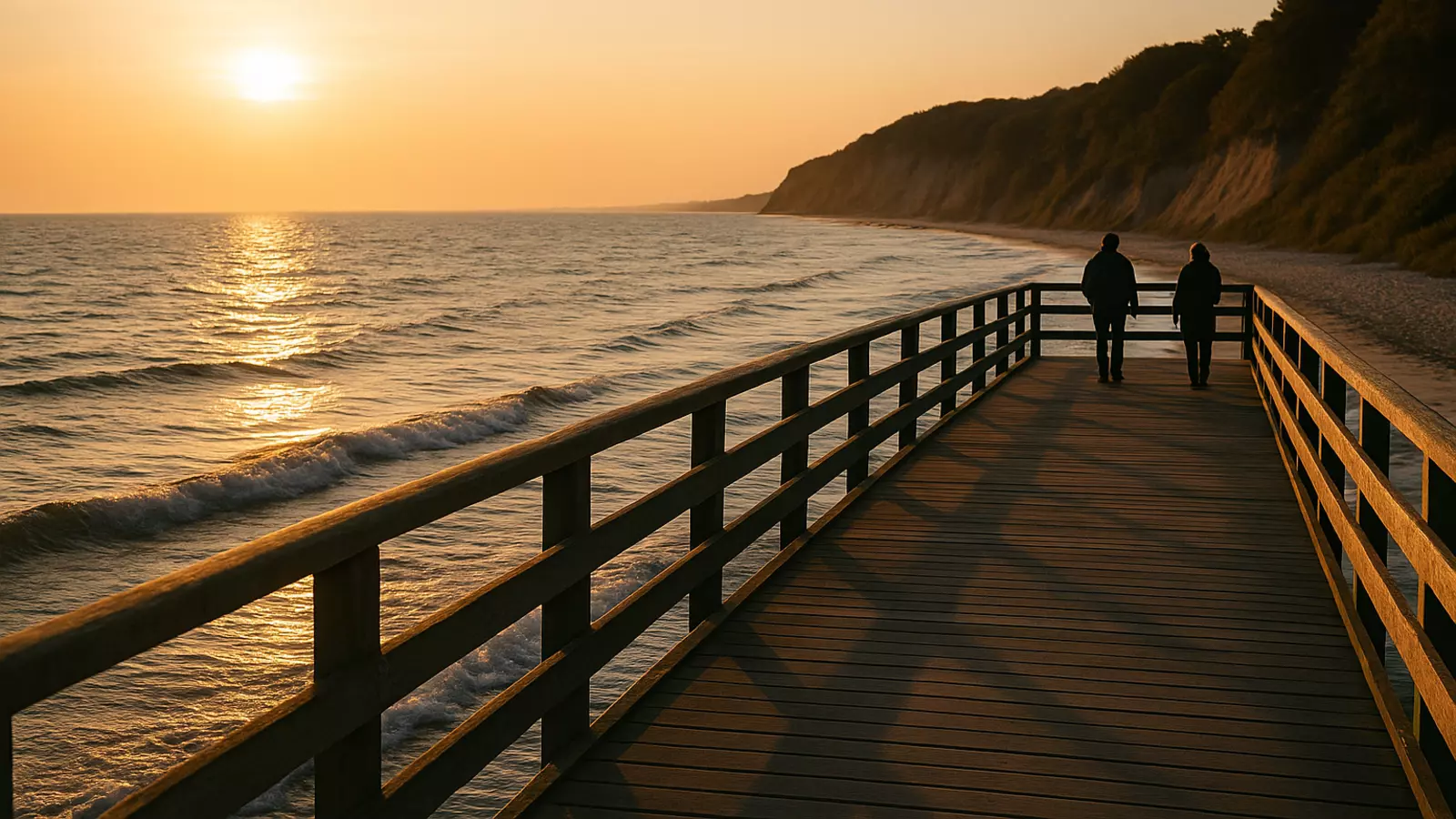 Ostseestrand und Seebrücke in Rerik bei Abendlicht