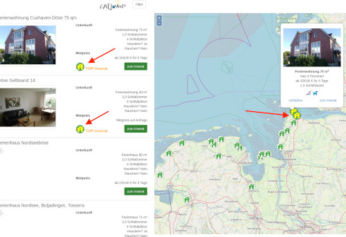 Bild mit Top-Inserat auf der Landkartensuche am PC