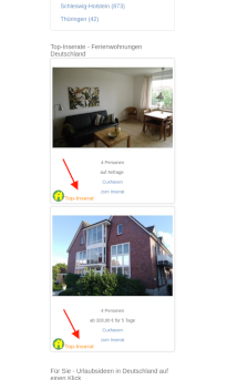 Bild mit Top-Inserat auf allen Region Landing Pages auf dem Handy