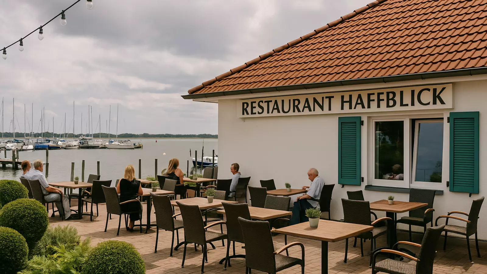 Aussenbereich mit Blick über den Hafen - Restaurant Haffblick in Rerik